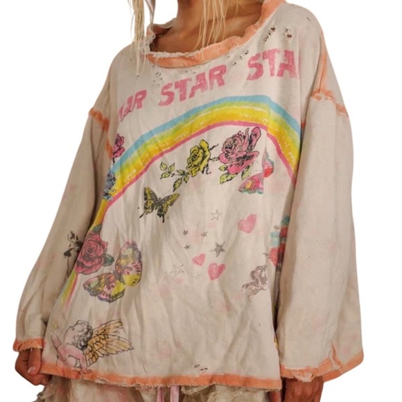 Magnolia Pearl Tops - MAGNOLIA PEARL STAR RAINBOW HERMOSA DISTRESSED SWEATSHIRT NWT Butterflies Roses